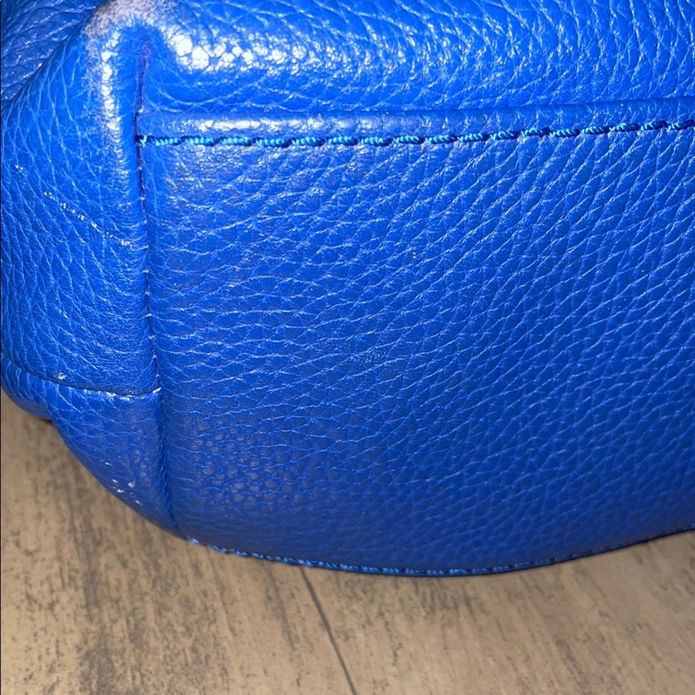 Michael Kors Blue Pebbled Leather Chain Shoulder Bag Gold Hardware - Picture 13 of 15